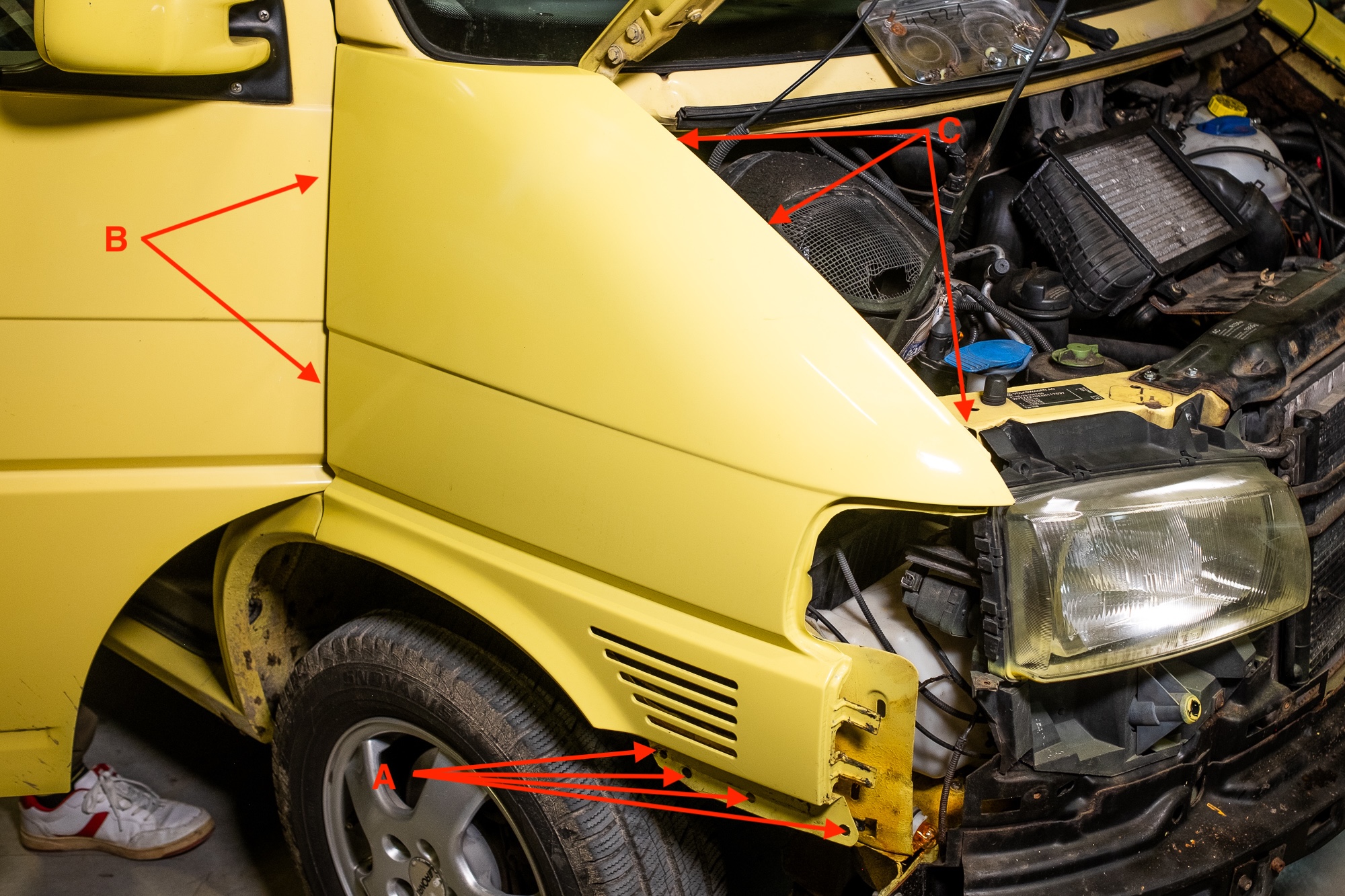 Schrauben Übersicht Kotflügel VW T4